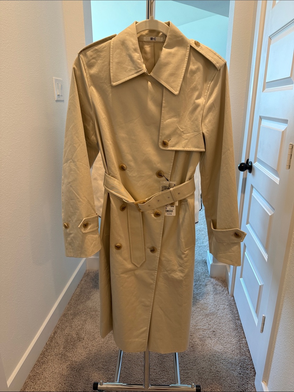 Uniqlo C Beige Double-Breasted Trench Coat with Belt